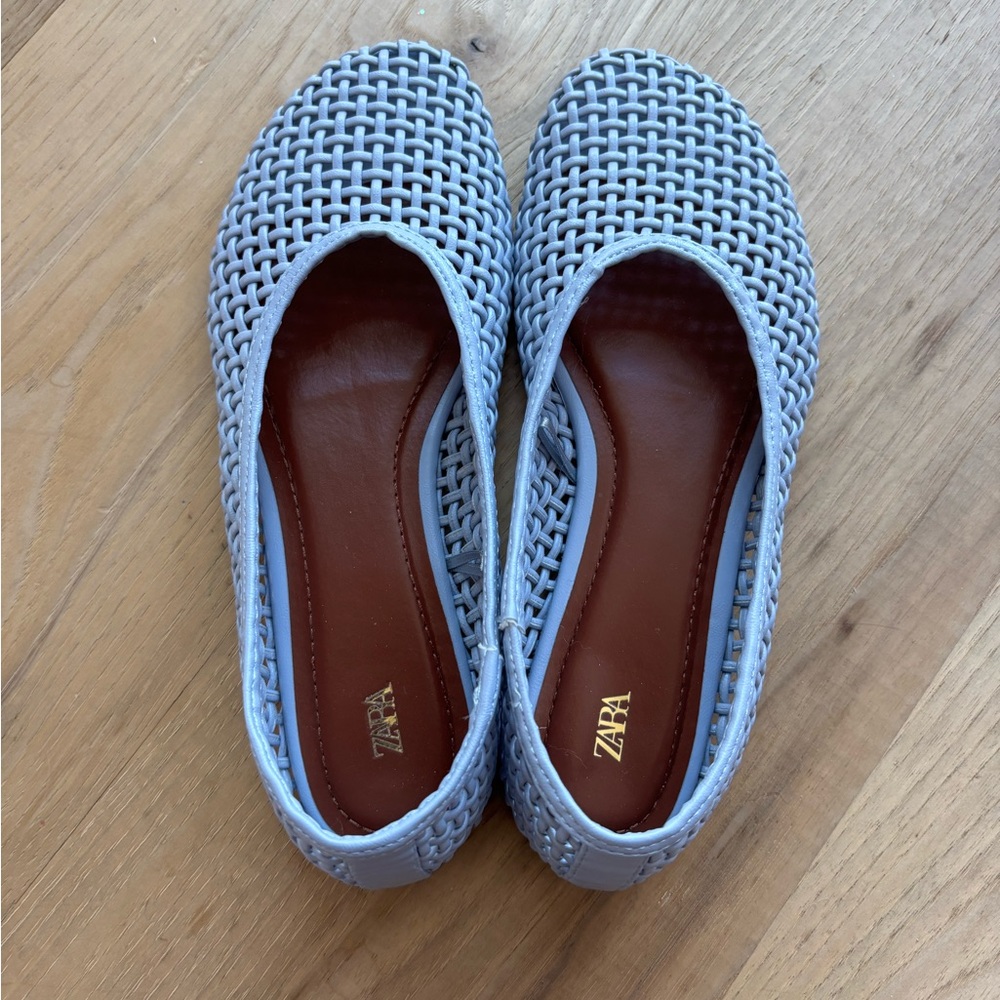 Zara Light Blue Woven Flats